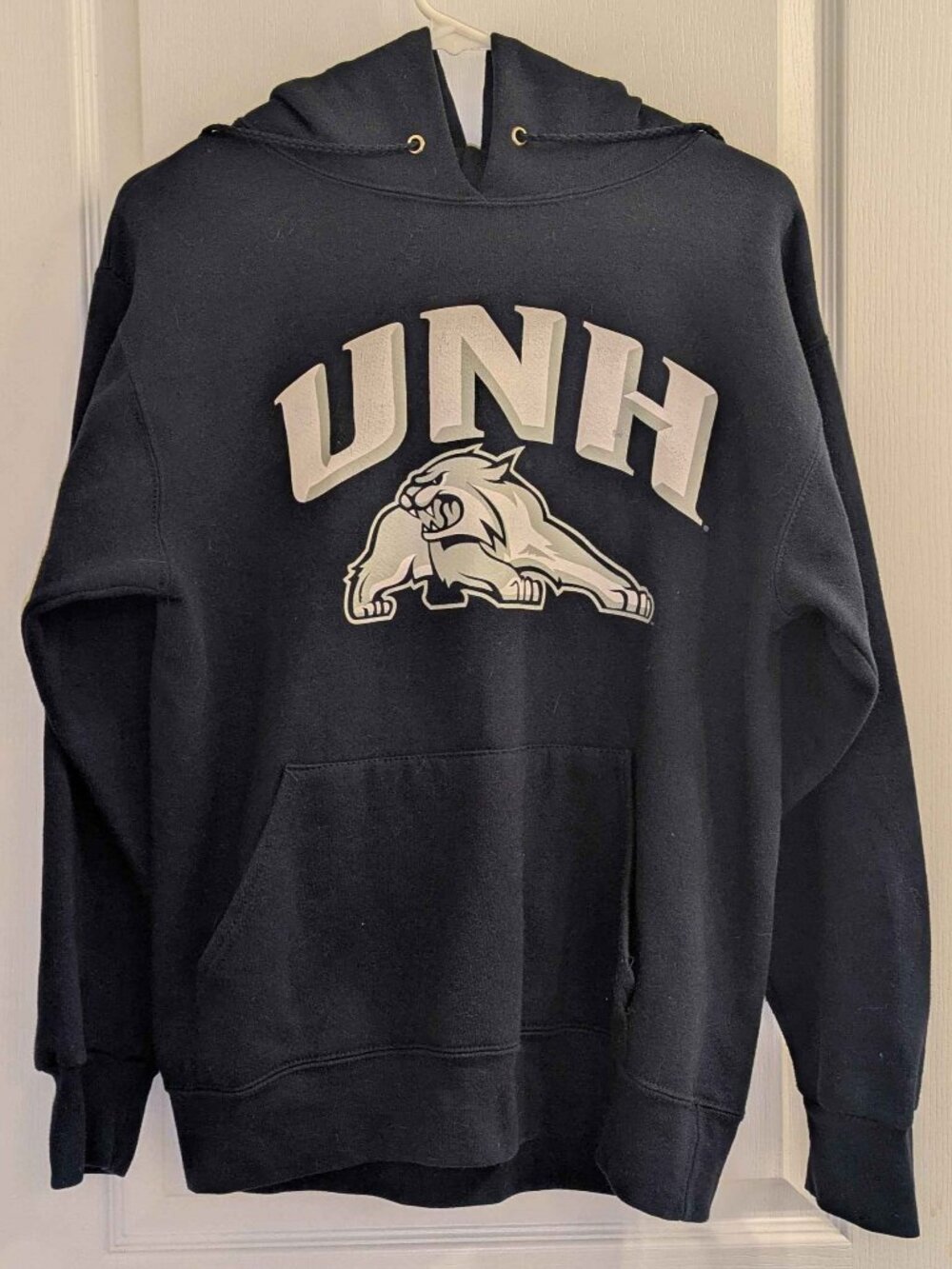 navy UNH paw print hoodie